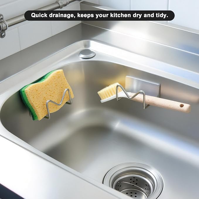 Luckyiren 2-Pack Stainless Steel Sponge Holder, Kitchen Sink Caddy Organizer, SUS304 Rustproof, Brushed Finish - Image 4