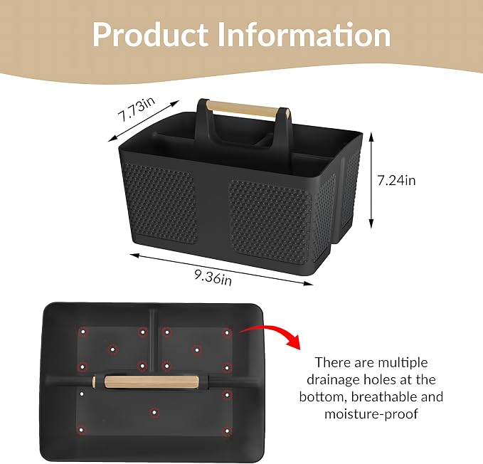 Shower Caddy Portable and Cleaning Caddy Organizer for Bathroom, Kitchen, Toiletries Storage ，Caddy organizer with handle, Rust-Resistant, Durable Material (Black, 9.36" L×7.73" W×7.24" H) - Image 3