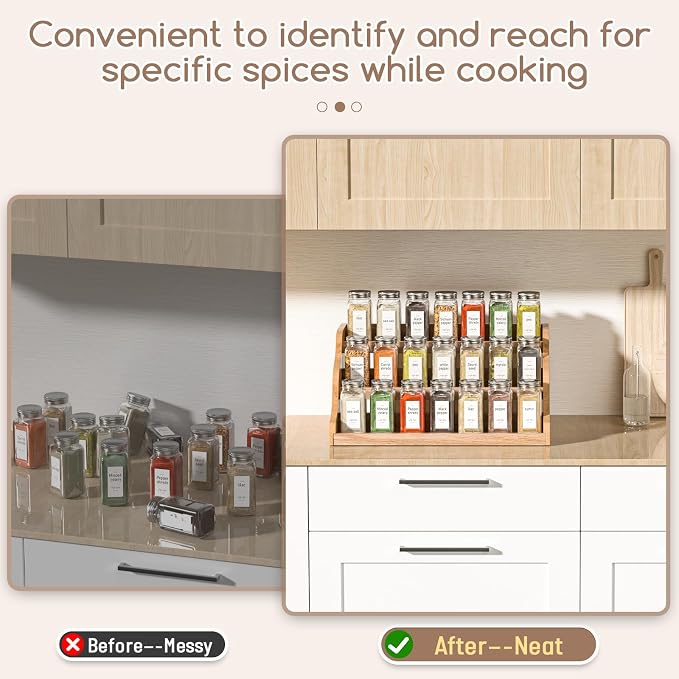 Tiered Spice Rack Organizer for Cabinet, Wooden Spice Rack for Countertop, Spice Shelf organizer Spice Organization for Cabinet - Image 3
