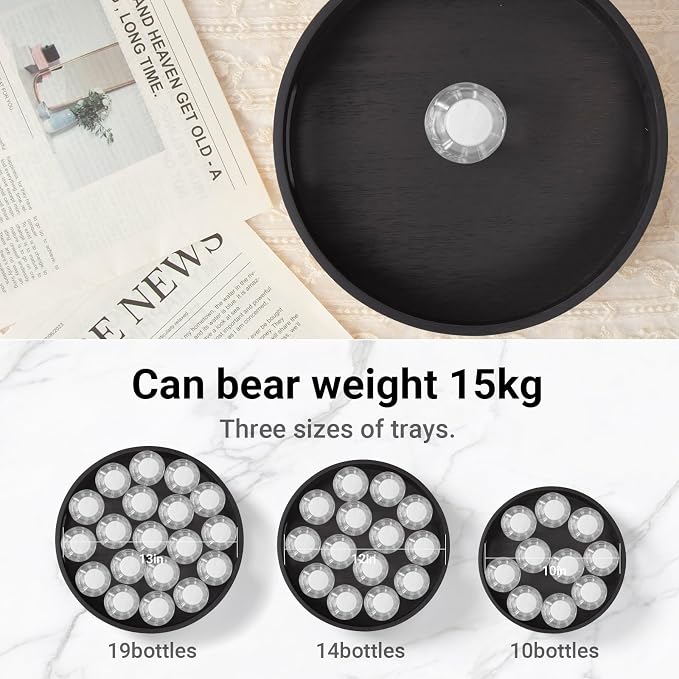 13in Black Bamboo Lazy Susan Turntable Round Organizer for Cabinet | Spinner Turntable Organizer for Cabinet, Round Serving Tray Turntable Seasoning Organizer for Pantry, Countertop & Kitchen - Image 4