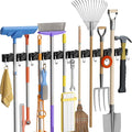 Lifewit Mop and Broom Holder Organzier Wall Mount Non-Slip, 2 Pack, Black | Easy Install One Handed Push Cleaning Tool Hanger with 6 Hooks 5 Slots, Heavy Duty Hanging Utility Rack for Garden, Garage by Lifewit