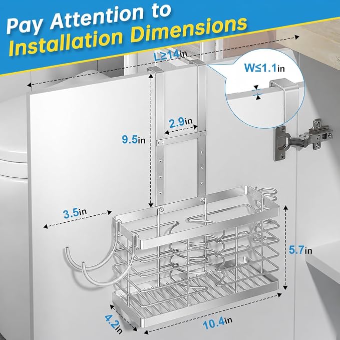 2026 Upgraded 3-in-1 Universal Hair Tool Organizer, L Size, Sliver | Adjustable Height Metal Hair Dryer Holder, Wall Mounted, Over Cabinet Door, Countertop, Bathroom Storage - Image 2