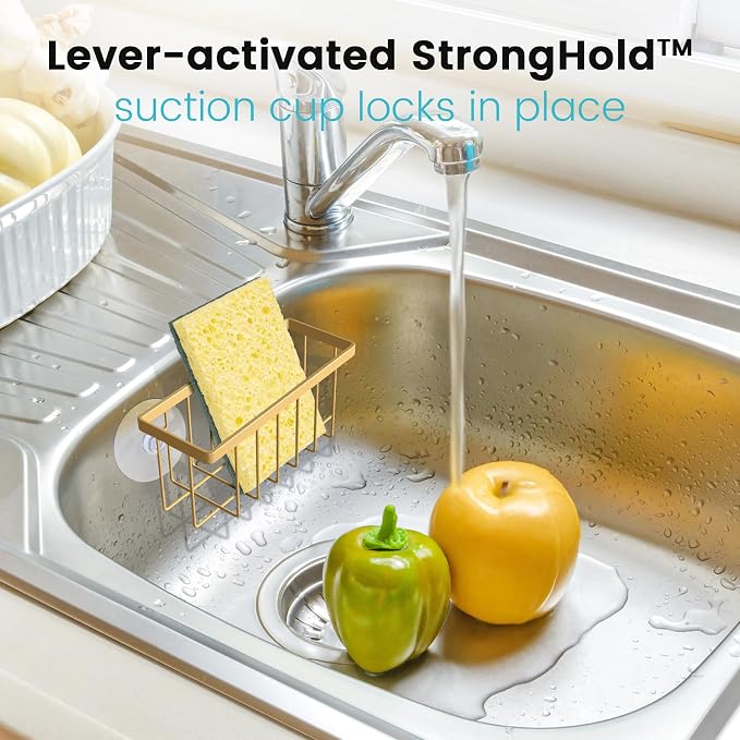 HLOOL Gold Sponge Holder for Kitchen Sink,Kitchen Sink Sponge Holder-Gold | Rustproof Kitchen Sink Organizer for Sponge, Brushes, Stoppers and Scrapers Storage Accessories - Image 3