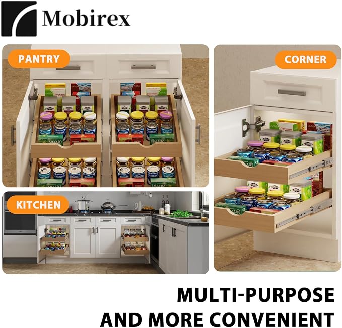 Pull Out Drawers for Cabinet Wood 27" W x 22" D Slide Out Organizer | Pull Out Cabinet Organizer, Solid Wood with Soft Close Side Rails, 57 LB Capacity, Waterproof Coating Suit Kitchen Bathroom - Image 5