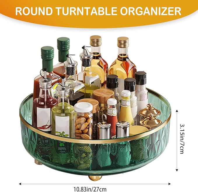 11-Inch Clear Lazy Susan, Non-Skid Rotating Storage Tray, Ideal for Kitchen Cabinets, Pantry, Refrigerator, Bathroom Countertop, Vanity Makeup Organizer, Spice Rack (Green, 11Inch) - Image 2