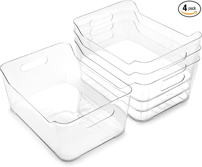 BINO | Plastic Organizer Bins, Large - 4 Pack | THE SOHO COLLECTION | Multi-Use Organizer Bins | Pantry Organizer & Freezer Organizer Bins | Plastic Storage Containers | Bins for Home & Kitchen Org by BINO