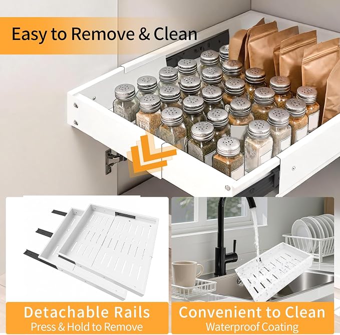 Expandable Pull out Cabinet Organizer, Width (12"-19") Depth (17"-23") Pull Out Drawers for Cabinets, Upgrade 3 Slide Rails Slide Out Drawers, No Drill Adjustable Roll Out Shelves, 1 Pack, White - Image 5