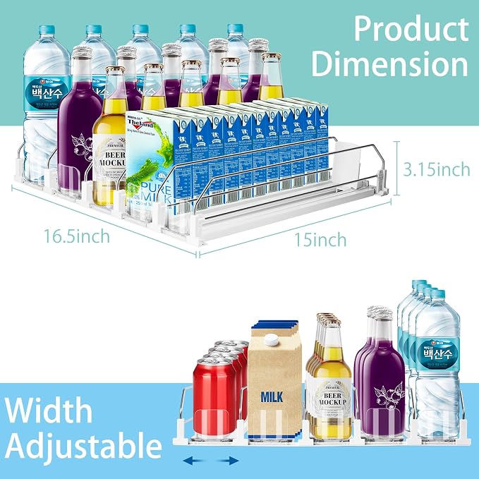 Drink Organizer for Fridge, 5 Row Automatic Pusher Glide, Adjustable Width Soda Can Dispenser for Refrigerator-Holds up to 25 Cans - Image 2