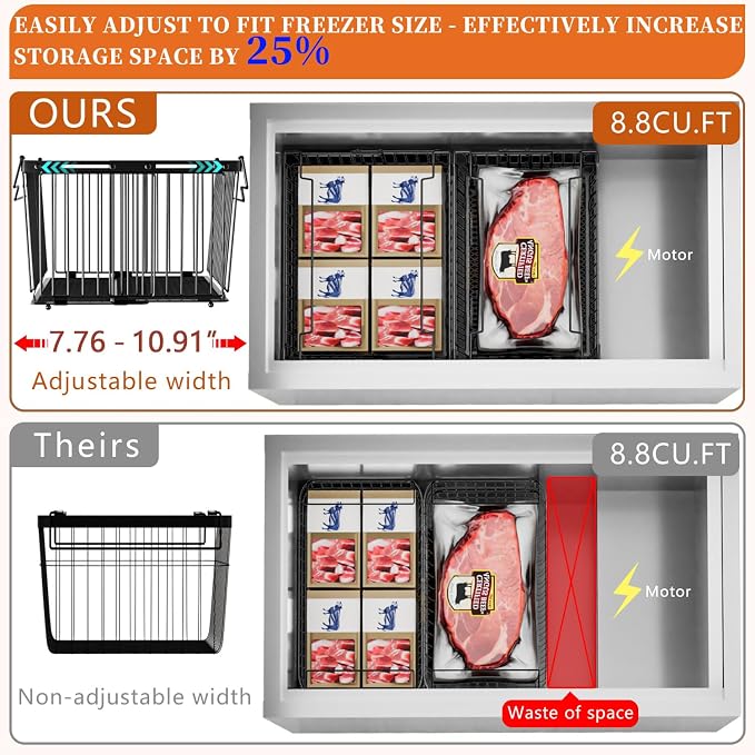 Large Freezer Organizer Bins for 5 to 9 Cu.Ft,Leak-Proof Bottom，3 Pack | ANJUBANFreezer Organizer Bins, Stackable,expandable,foldable,With handle Wire Storage Container Baskets for Sort Frozen Meats - Image 6