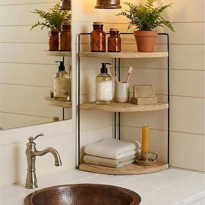 Corner Bathroom Counter Organizer Countertop Brown, 2 Pack 3 Tier Corner Shelf Wood Vanity Tray Easy Assembly Space Saving Shelf for Kitchen, Bathroom, Dresser, Makeup, Office - Image 8