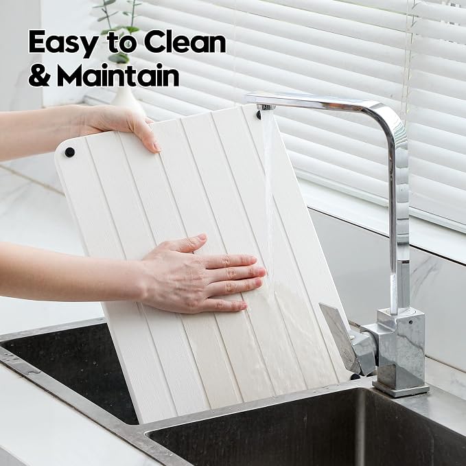 Stone Dish Drying Mat for Kitchen Counter, Water Absorbing Bathroom Tray Sink Organizer, Diatomaceous Earth Countertop Dish Rack Riser Sponge Holder Soap Dish, White, 16" x 12" - Image 2