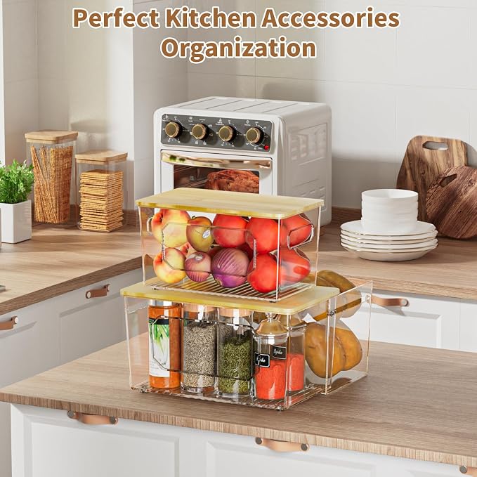 spospo Trash Bag Holder 3-in-1 Under Sink Organizer with Bamboo Lid | Acrylic Trash Bag Dispenser with Pull-Out Basket for Cleaning Supplies, Garbage Bag Holder for Kitchen Laundry Room Storage - Image 4