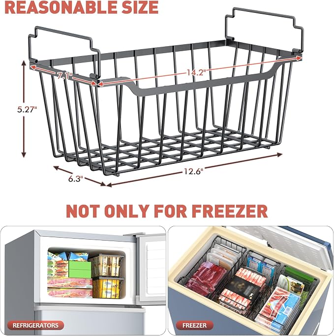 Goovilla Freezer Organizer Bins for 5-7 Cu.FT Chest Freezer, 8 Pack Black | Foldable Handle Stackable Freezer Baskets, Coated Metal Freezer Storage Bins with Better Space Utilization, Deep Organization - Image 2
