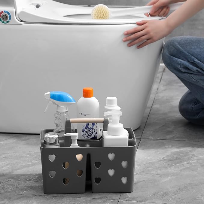 Portable Shower Caddy Plastic Shower Basket Organizer with Handle, Grey | Divided Bathroom Caddy Storage Cleanning Caddy Tote for College, Dorm Room, Kitchen - Image 3