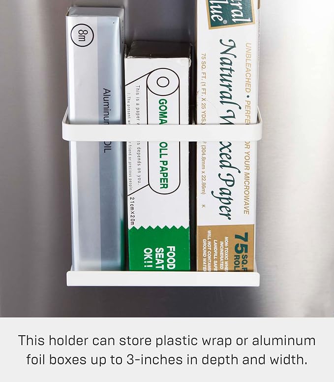 Yamazaki Home Magnet Wrap or Aluminim Foil Holder - Kitchen Storage, Magnetic Organizer - Steel | Sleek steel magnetic wrap organizer. A smart fit for modern homes. Designed for convenient home organization. Saves space. - Image 4