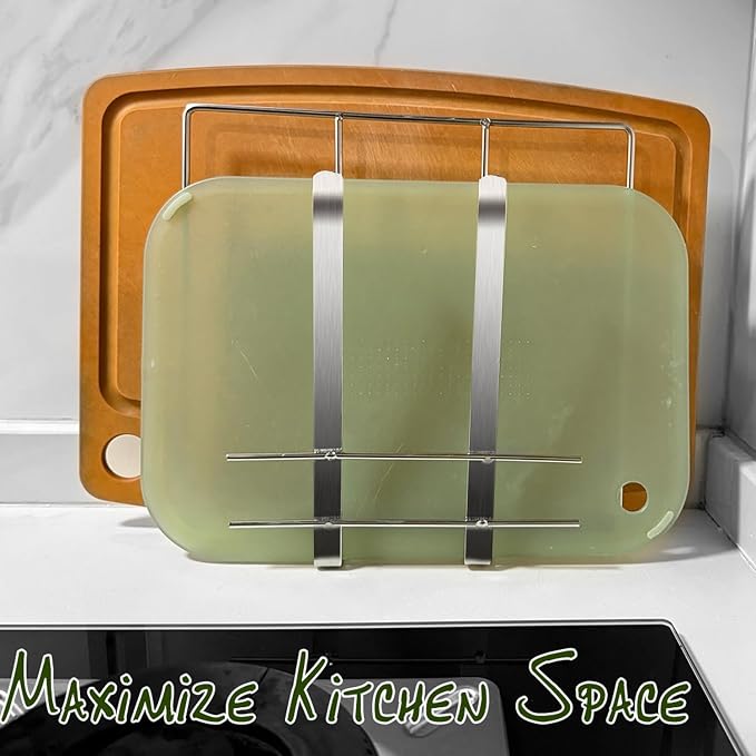 Under Cabinet Cutting Board Organizer, Stainless Steel 2 in1 Pot Lid & Chopping Board Rack, Cutting Board Storage, Kitchen Pot Lid Holder, Under Cabinet Shelf for Home Kitchen Utensils, Paper Towel - Image 3