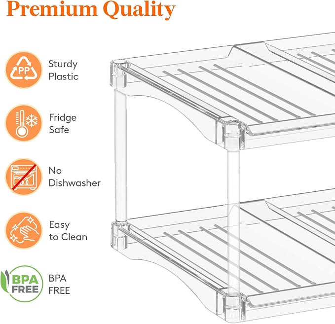 Lifewit Stackable Bottle Storage Organizer, Clear Freestanding Wine Holder for Cabinet, Large Slot Water Bottle Tumbler Cup Organizer for Pantry, Plastic Wine Rack for Fridge Cellar, 2Tier Hold 8 - Image 6