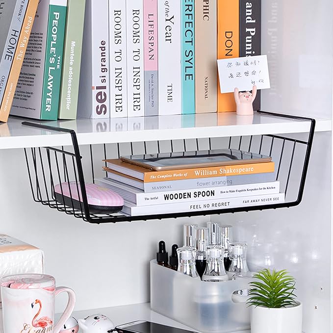 2Pcs Under Shelf Basket Metal Wire Under Cabinet Basket for Kitchen Pantry | Under Shelf Storage Basket Slides Under Shelves for Storage Space Saving for Kitchen Pantry Closet Office No Tools Required - Image 6