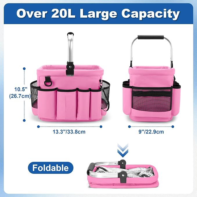 PGmoon Cleaning Caddy Organizer with Handle,Pink | Cleaning Tote Bag with Multiple Pockets for Cleaning Supplies, Products Storage, Housekeepers, Kitchen Cleaning Supplies - Image 5