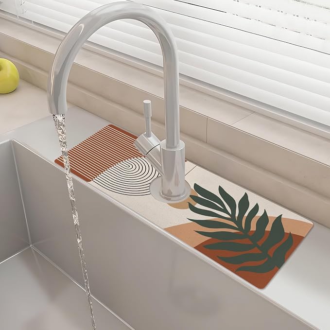 15" X 5.5" Kitchen Sink Splash Guard Faucet Mat Boho Super Absorbent Fast Drying Faucet Guard & Draining Mat Sink Splash Guard Behind Faucet for Kitchen, Bathroom by Unknown
