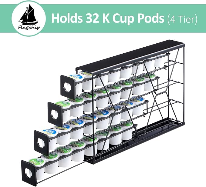 Flagship K Cup Holder for Keurig Pods Coffee Pod Storage 4 Tier K Cup Drawer Organizer for Counter (32 Pods Capacity) - Image 4