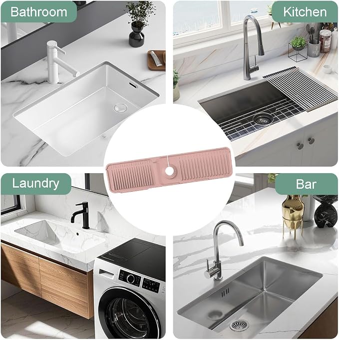 24 Inch Upgraded Draining Mat Folding faucet Mat for Bathroom Sink Splash Guard 7° Slope with Button Lock Water Draining Pad for Kitchen Bathroom Bar(Pink) - Image 7