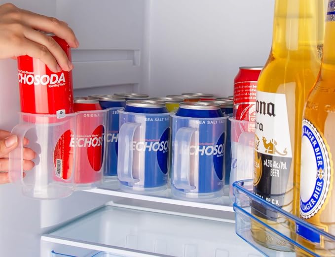 Portable Soda Can Organizer for Refrigerator, Clear, 2 Pack | Soda can holder for cooler, with handle, stackable, eco-friendly plastic, keep soda cans and beer bottles from rolling - Image 5
