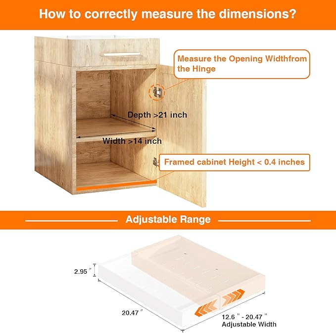 Pull Out Cabinet Organizer Expandable 12.6"-20.4"Wx 21"Deep,1 Pack | Upgraded 3 Quiet Slide Rails, Nano-Film Adhesive Fixing, White, Fit Kitchen/Living Room/Bathroom/Vanity - Image 5