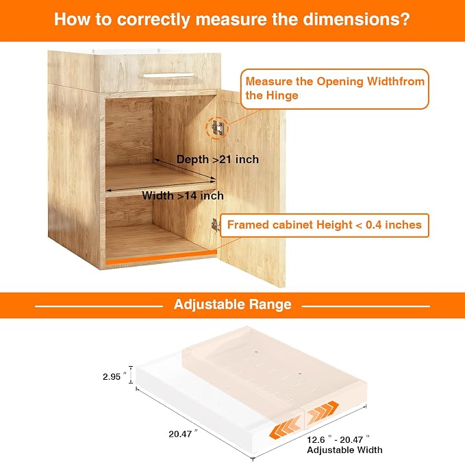 2 Pack Pull Out Cabinet Organizer Expandable 12.6"-20.4"Wx 21"Deep | Upgraded 3 Quiet Slide Rails, Nano-Film Adhesive Fixing, White, Fit Kitchen/Living Room/Bathroom/Vanity - Image 5