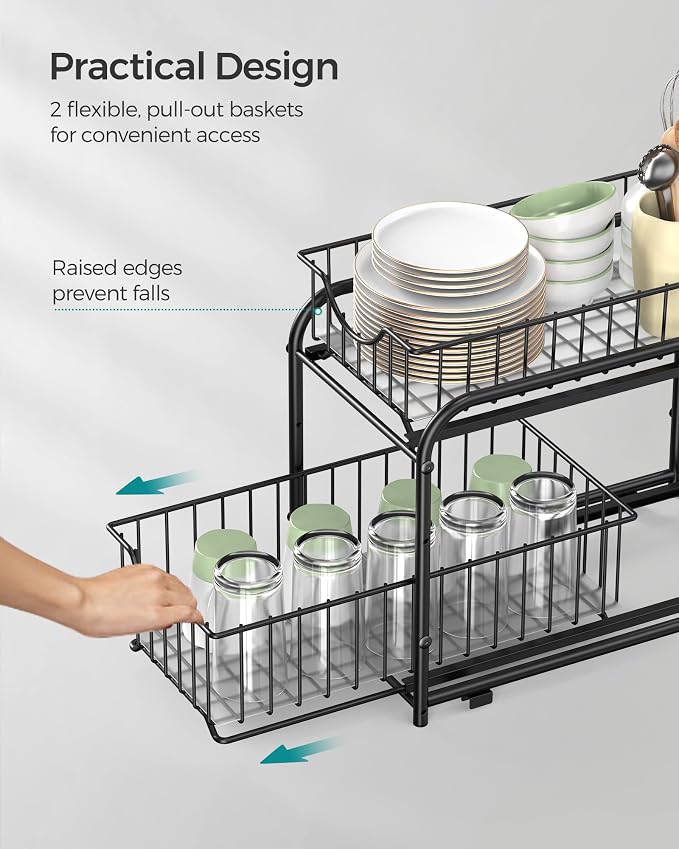 SONGMICS 4-Tier Pull Out Cabinet Organizers, Under Sink Organizer, Bathroom Organizer and Storage, Sliding Basket Drawers, Stackable for Kitchen, Bathroom, Ink Black UKCS017B02 - Image 8