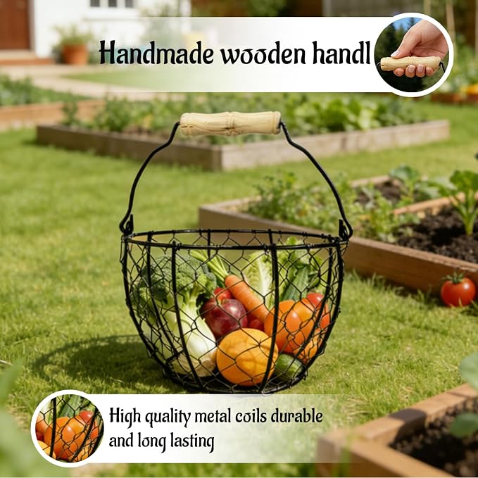 2 Pcs Egg Basket With Handle,Wire Egg Basket for Gathering Fresh Eggs, Round Egg Collecting Basket for Farm,Vintage Style Chicken and Duck Eggs Basket Egg Countertop Storage Container Holder ﻿ - Image 5