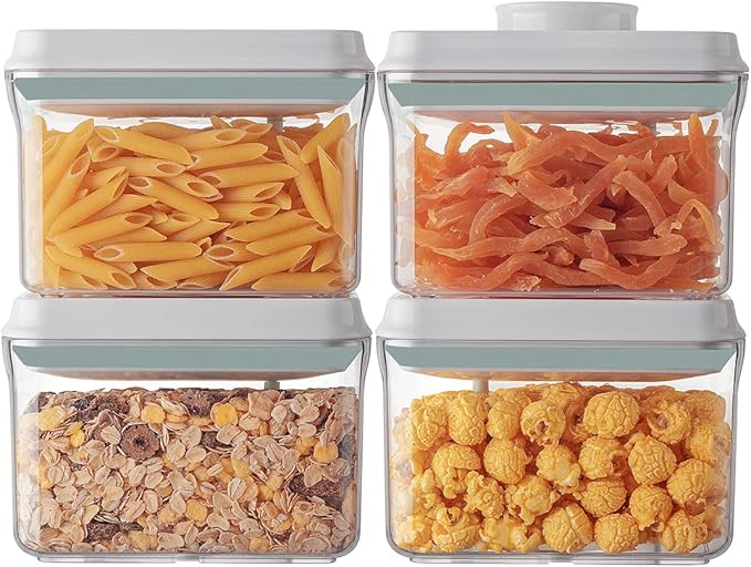Airtight Container Set (1000ml 4 Pcs) Stackable One Press Openning Food Containers for Snacks Sugar Salt Herbs Spices Coffee Bean Formula Popcorn BPA-Free Tight Seal - Clear (1.0 QT * 4) by ANKOU