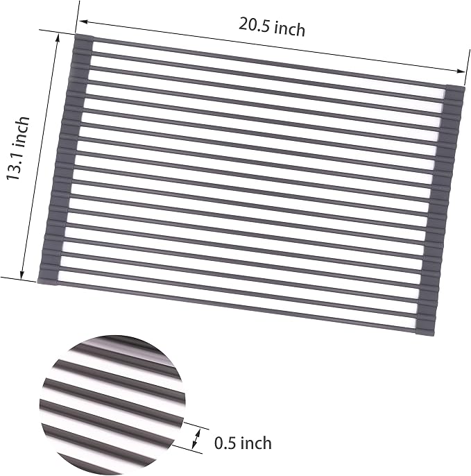 Bigdata&BetterLife Roll Up Dish Drying Rack Simple Large Space Saving Dish Drying Mat for Kitchen Foldable Silicone Coated Stainless Steel Heavy Duty Dry Rack(Black, 20.5" x 13.1") - Image 5