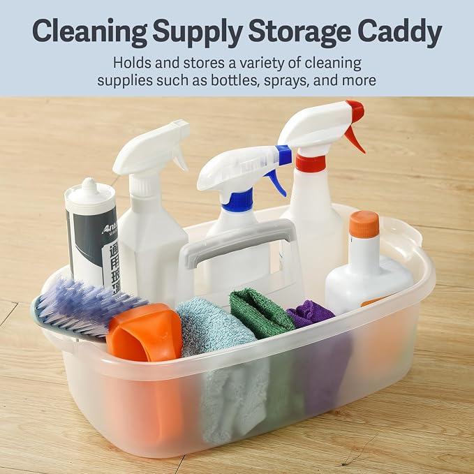 Large Cleaning Caddy with Handle, Cleaning Tool Storage Basket Organizer, Sturdy Pail Bucket Organizer, Household Bucket for Cleaning Supplies - Clear - Image 5