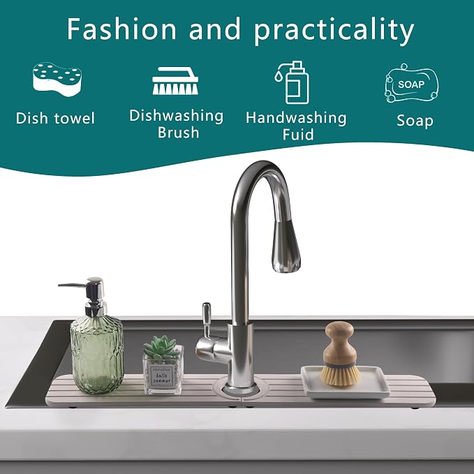 Water Absorbing Stone Kitchen Sink Mat Faucet Splash Guard for Bathroom | Quick Dry, Raised Feet, Diatomaceous Earth, Stone Faucet Mat, Sink Protector for Counter, Sink Accessories, Bathroom Decor - Image 2