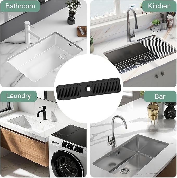 24 Inch Faucet Mat for Kitchen Sink Silicone Folding Faucet Mat for Bathroom Sink Splash Guard 7° Slope Water Draining Tray with Button Lock for Kitchen Bathroom Bar ect(Black) - Image 7