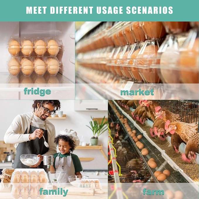 SINLUCESCE 100 Packs Egg Cartons Cheap Bulk, Plastic for 12 Eggs, Clear Egg Cartons 3 x 4 Grids, Perfect for Refrigerator Family Farm Commercial Business Market Display - Image 4