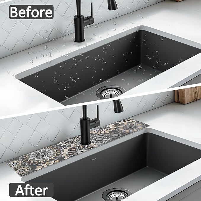 2PCS 24" X 5.5" Kitchen Sink Splash Guard Faucet Mat Mandala Super Absorbent Fast Drying Faucet Guard & Draining Mat Sink Splash Guard Behind Faucet for Kitchen, Bathroom - Image 7