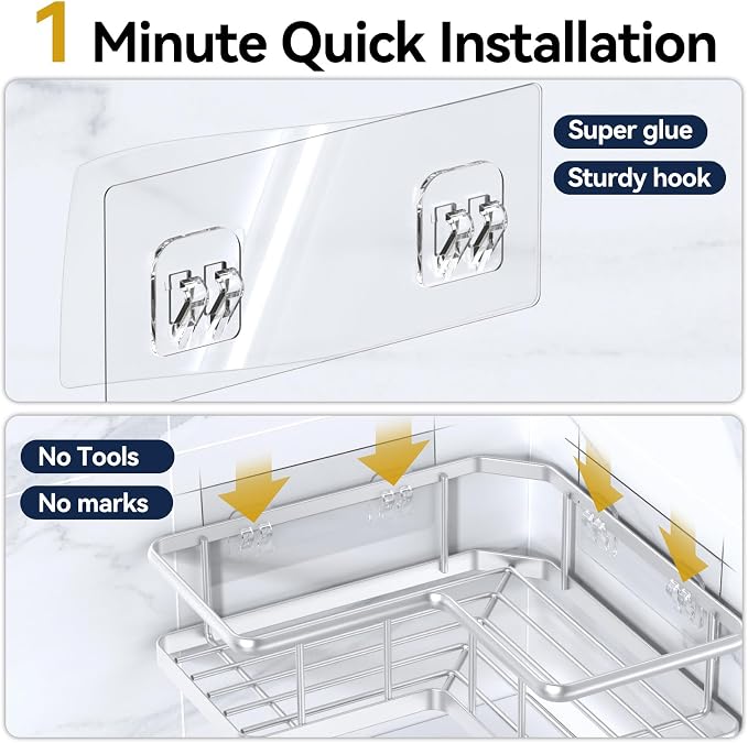 Corner Shower Caddy Adhesive, 100% Rustproof Shower Organizer with Soap and Troothbrush Holder, No Drill Shower Shelf for Inside Shower, Wall-Mounted Shower Storage for Homes (5 Pack, Silver) - Image 5