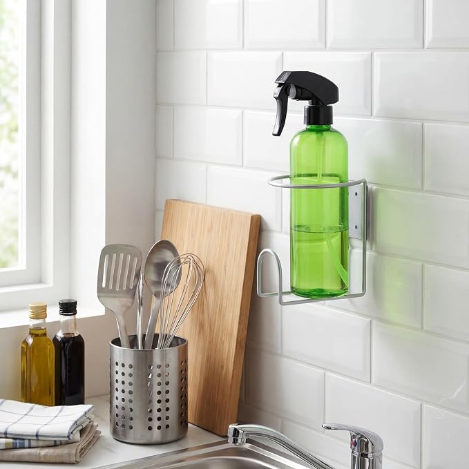 CroBlissful 4 Pcs Spray Bottle Holder Wall Mount Heavy Duty Spray Bottle Rack Stainless Steel Storage Rack Garage Can Organizer Craft with Hardware (Silver) - Image 3