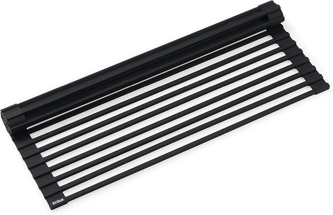 Kraus Multipurpose Workstation Sink Roll-Up Dish Drying Rack, Colander and Trivet in Black, KRM-11BL by Unknown