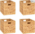 M4DECOR 12x12x12 Storage Cube, Water Hyacinth Storage Baskets, Wicker Storage Baskets for Shelves, Woven Baskets for Storage, Square Wicker Storage Basket for Bedroom, Living Room (4 Packs 12x12in) by M4DECOR