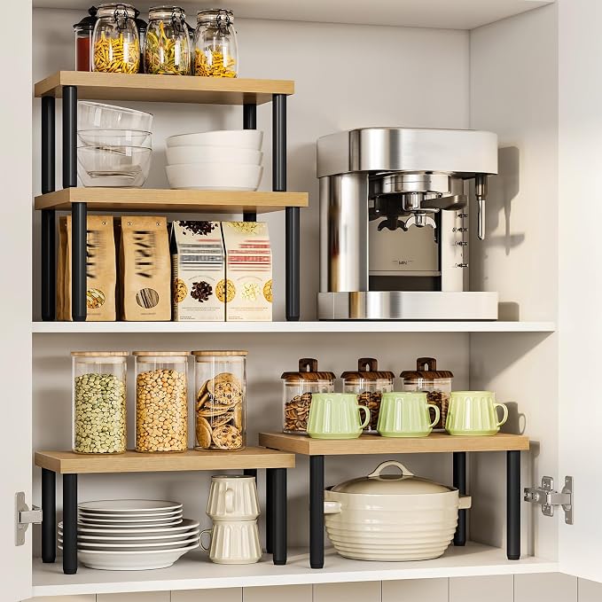 HOOBRO Cabinet Organizer Shelf, kitchen countertop organizer, Kitchen Storage, Spice Rack for cabinet, Stackable, Expandable, for Countertop,kitchen,cabinet, Black and Natural BN15TL01 - Image 5