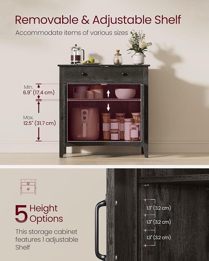 VASAGLE Buffet Cabinet, Coffee Bar with a Drawer, Adjustable Shelf | Sideboard Storage with Cable Hole, Drawer Divider, Antique Charcoal, LIRY Collection UBBK341B02 - Image 4