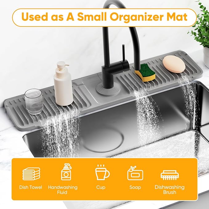 24'' Longer Faucet Mat for Kitchen Sink Splash Guard[7° Slope Fast Self-draining][Snap Lock Fit]Kitchen Sink Faucet Mat Splash Guard Kitchen Sink Area Water Splash Guard Behind Faucet Draining Mat - Image 8