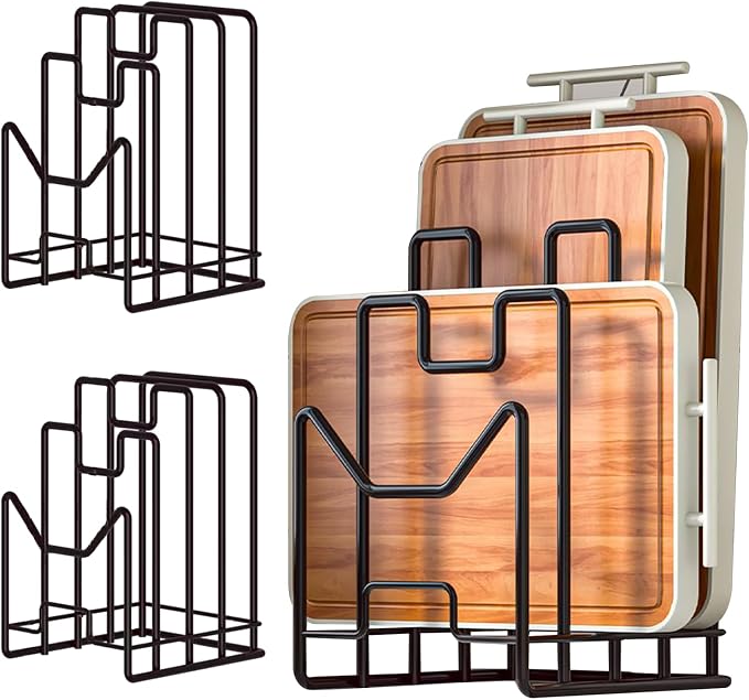 Multifunctional Cutting Board Organizer, Cutting Board Holder Rack Baking Cookie Pan Sheets Cooling Racks Storage Stand for Kitchen Cabinet -Divided Holder with 4 Slots (2PS Black) by Unknown