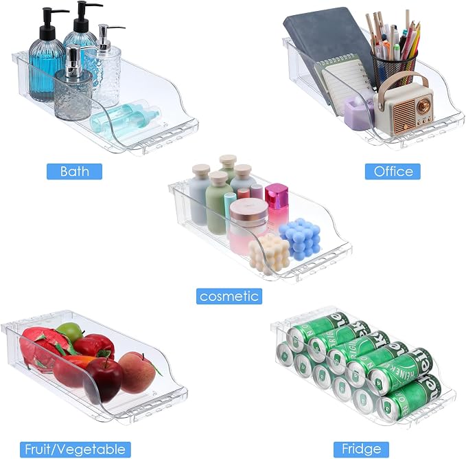 2 Pack Clear Width Adjustable Soda Can Organizer for Refrigerator Expandable Soda Cans Dispenser for Beer Seltzer Pop Can Drink Organizer for Fridge Kitchen Pantry - Image 5
