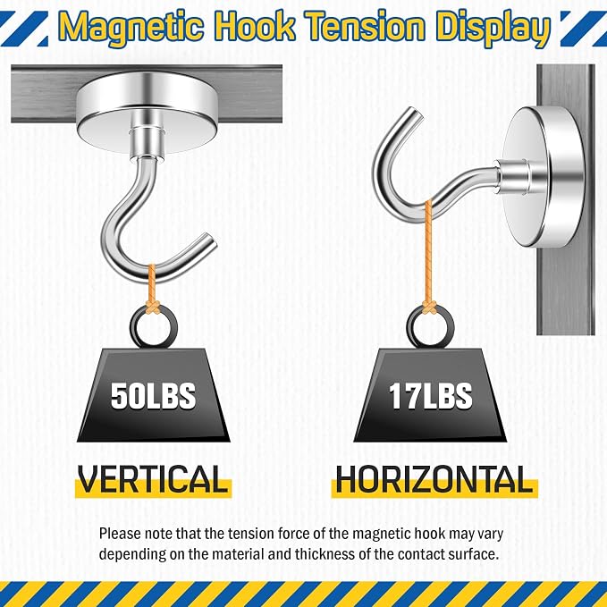 FINDMAG Magnet Hooks, 50LB+ Magnetic Hooks for Hanging, 6 Pack Silver | Heavy Duty Magnetic Hooks for Cruise Cabins, Home, Classroom, Fridge, Travel, Ship and Locker, Cruise Essentials 2026 - Image 7