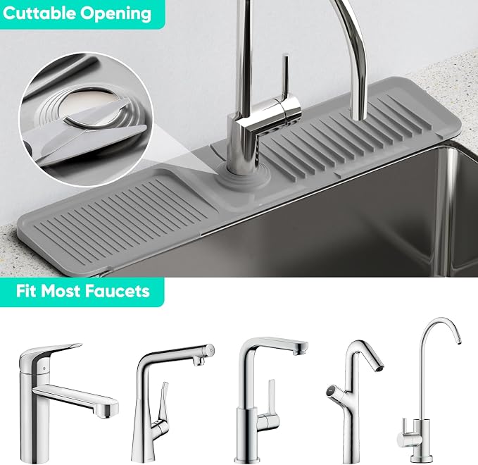 24 Inch Longer Faucet Mat for Kitchen Sink [5° Slope Fast Self-draining]Bathroom Kitchen Sink Splash Guard Silicone Sinks Faucet Mat Splash Guard for Kitchens Sinks Area Tidy Splashs Draining Mats - Image 5