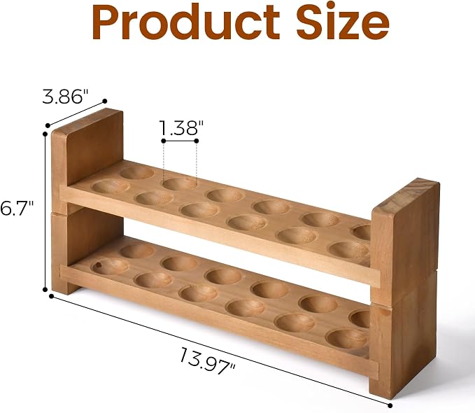 Sishynio Double Layer Egg Tray Holder Countertop, Wooden Fresh Egg Rack | Stackable Storage Basket; 2 Tier Egg Organizer for Farmhouse Kitchen, Refrigerator; Fresh Eggs, Dark Woodgrain, Pegs, Rustic - Image 2